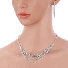 Statement Simple Multilayer design Rhinestone Necklace Set Wholesale