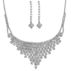 Custom Rhinestone Necklace Silver Color Jewellery Set Wholesale