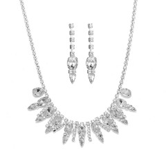 Custom Rhinestone Necklace Silver Color Jewellery Set Wholesale