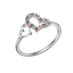 Double Heart Shaped Colored Cubic Zirconia Silver Ring Wholesale