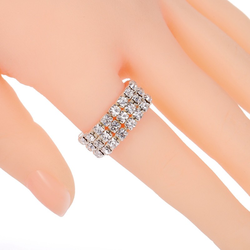 Cheap Three-Row Crystal Rhinestone Stretch Ring Wholesale