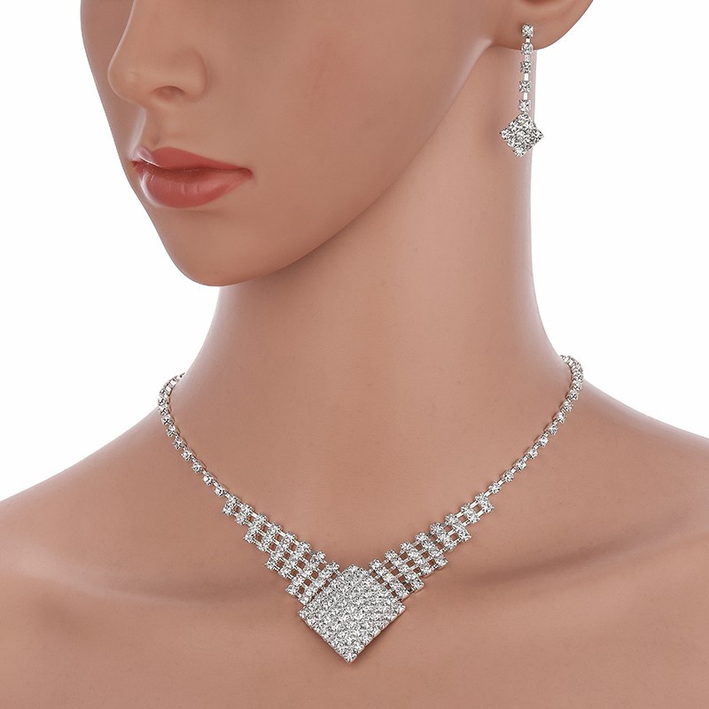 Simple Rhinestone Necklace Earrings Set Cheap Wholesale