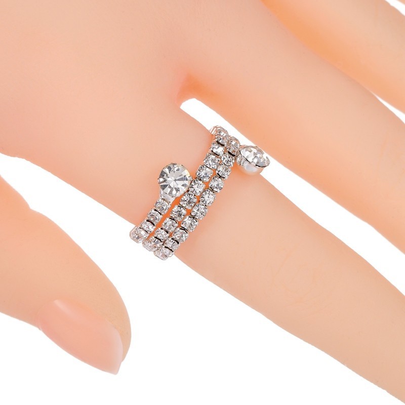 Three-Row Crystal Rhinestone Diamond Coil Ring Fashion Finger Ring Coil Wholesale