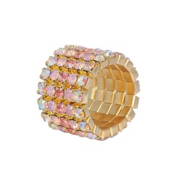 Five Rows Pink Rhinestone Stretch Gold Fashion Finger Ring Wholesale