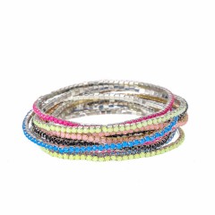 Rhoudium Plated 2mm Opal Rhinestone Stretch Bracelet 10pcs Set Wholesale