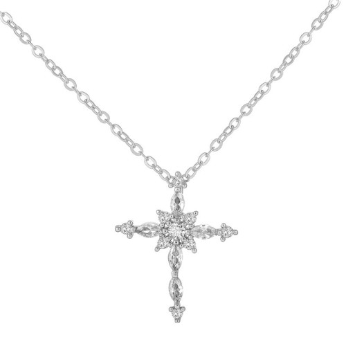 white gold star shape cubic zirconia cross pendant necklace wholesale