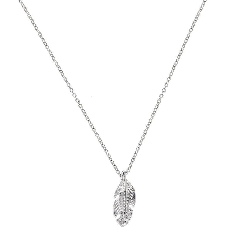 Hot Sale Rhodium Plated Leaf Feather Pendant Necklace Wholesale