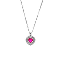 White gold 3 row fushia cubic zirconia heart pendant necklace wholesale