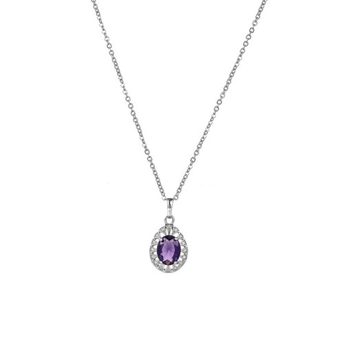 Cubic Zirconia Pendant Necklace Geometric Oval Amethyst and Emerald