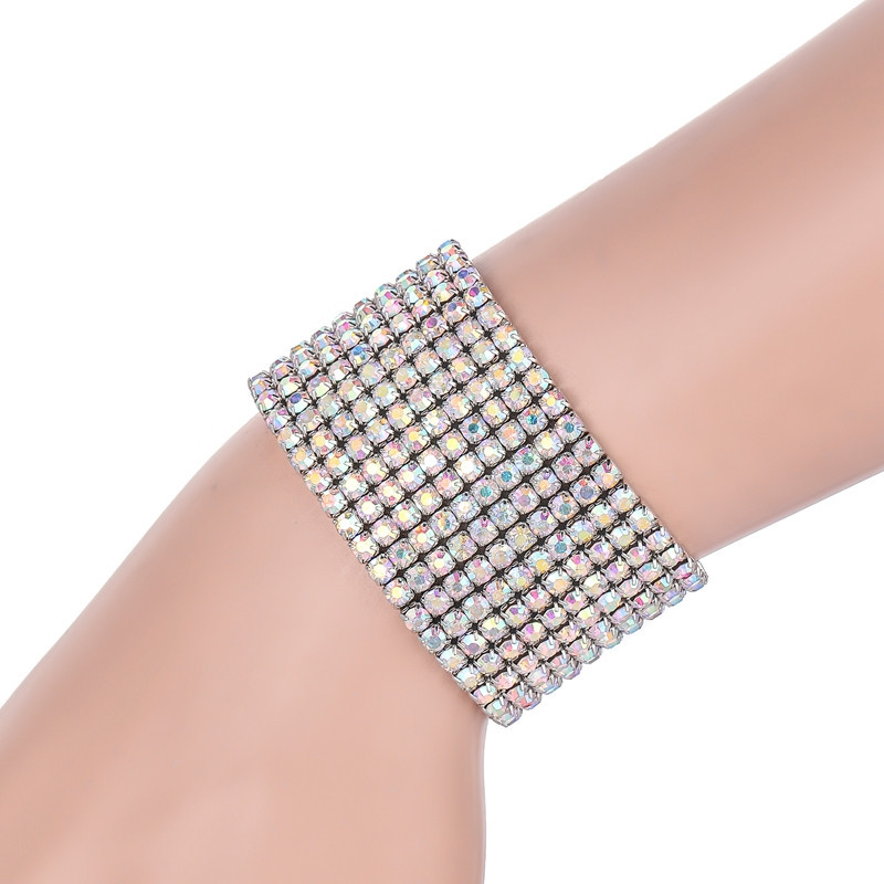 Rhodium Plated 3mm Crystal AB Rhinestone Stretch Bracelet 1230000030A