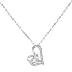 Super shiny round cubic zirconia heart pendant necklace cheap wholesale
