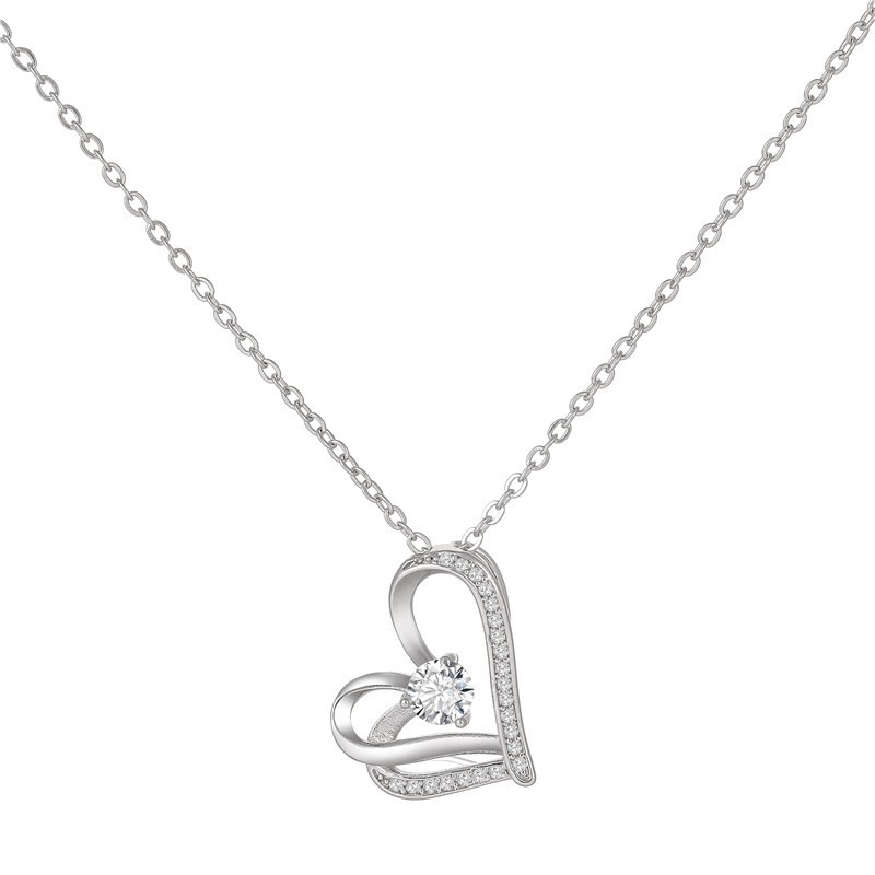 Super shiny round cubic zirconia heart pendant necklace cheap wholesale