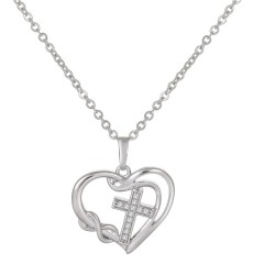 Cubic Zirconia Heart Cross Pendant Necklace with Creative Design