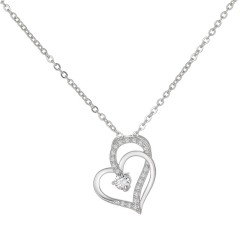 Two cubic zirconia heart pendant necklace cheap wholesale