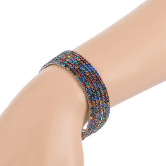 Silver Plated 2mm Color Mixed Rhinestone Stretch Bracelet 6pcs Set