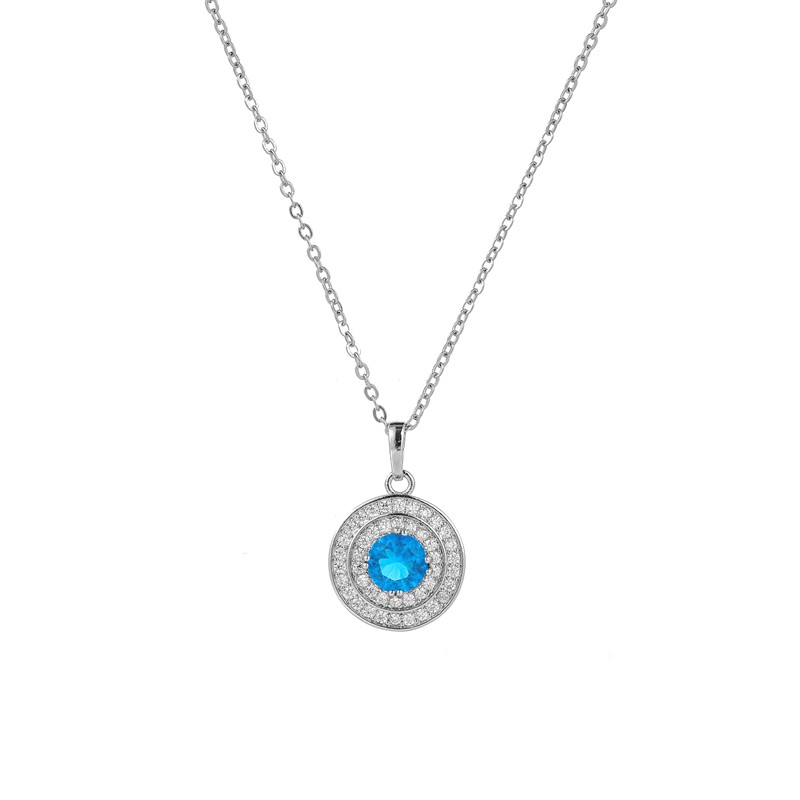 Cubic Zirconia Round Pendant Necklace Opal Crystal, White/Blue