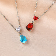 Cubic Zirconia Pendant Necklace Teardrop Heart Aquamarine