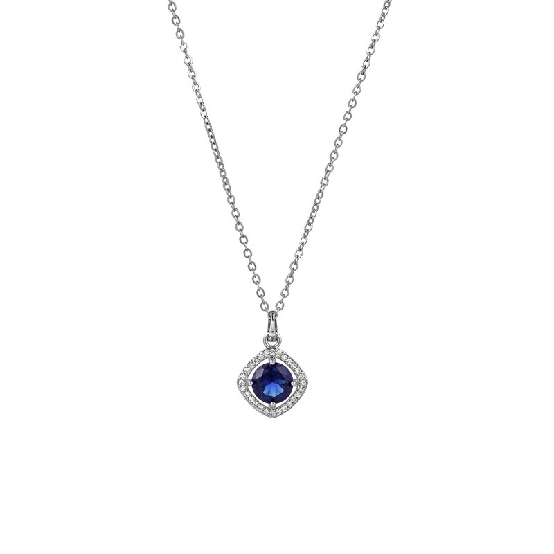 Cubic Zirconia Pendant Necklace Round Sapphire Crystal, Blue