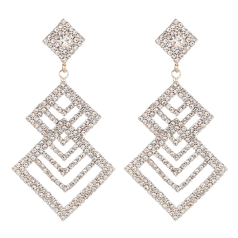 Square Rhinestone Crystal Dangling Long Earrings Wholesale