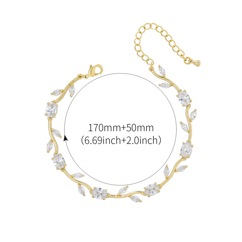 14K Gold Plating Leave Shape Crystal Cubic Zirconia Chain Bracelet Wholesale