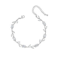 Silver Color Leave Shape Crystal Cubic Zirconia Chain Bracelet Wholesale