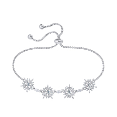 Silver Color Snowflake Cubic Zirconia Slider Bracelet Rhinestone Wholesale