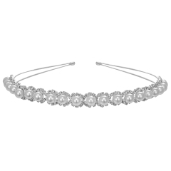 Silver Rhinestone Headband Bridal With Pearls LH0167