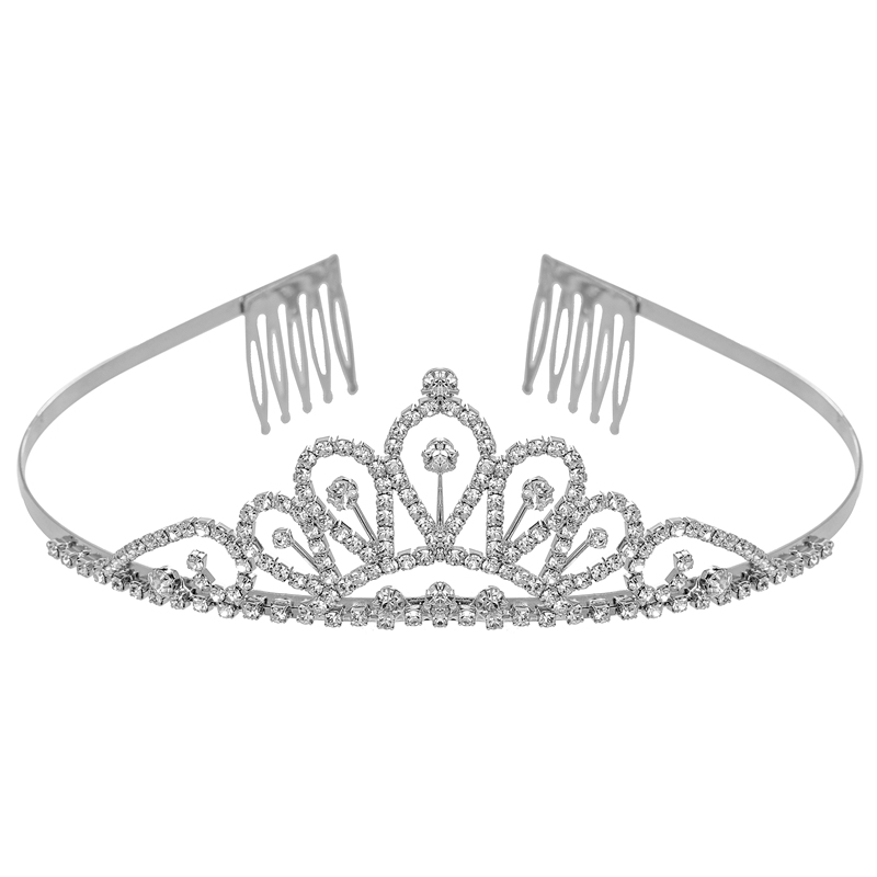 Silver Rhinestone Crown Tiara For Girl Rhinestone Hair Accessories-LH0173