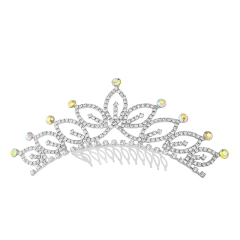 Silver Crystal AB Big Crown Comb Tiara Fairy For Girl Rhinestone Hair Accessories wholesale