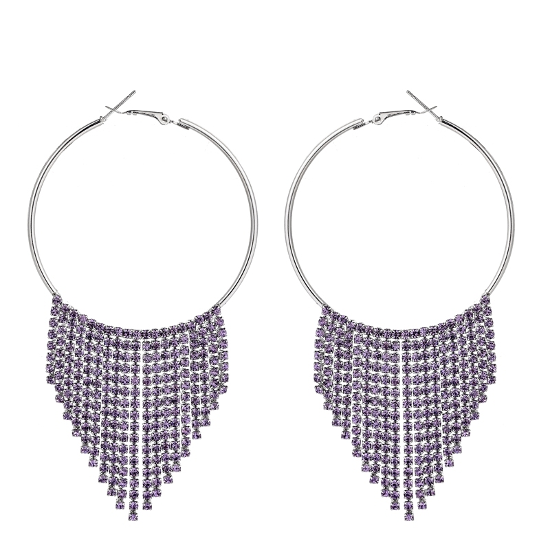 Tassel Earrings Tanzanite Rhinestone Crystal, Silver Color