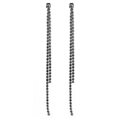 IR Black Diamond Crystal Rhinestone Double Layer Long Earrings Jewelry Wholesale