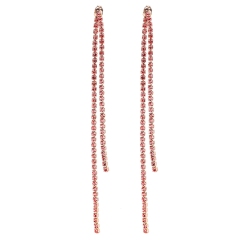 RG Light Rose Crystal Rhinestone Double Layer Long Earrings Jewelry Wholesale