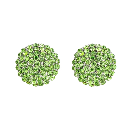 Stud Earrings Peridot Crystal Ball Shape, Silver Color