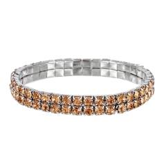 IR 2 Row 3.5mm LT Peach Crystal Rhinestone Stretch Bracelet Wholesale