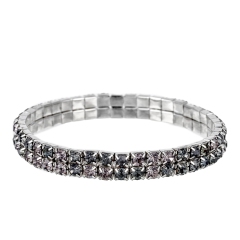 IR 2 Row 3.5mm Black Diamond Crystal Rhinestone Stretch Bracelet Wholesale