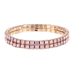 Stretch Bracelet Rose Gold Opal Rhinstone 2 Row