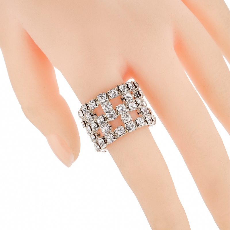 Five Rows Hollow Crystal Rhinestone Stretch Ring Wholesale