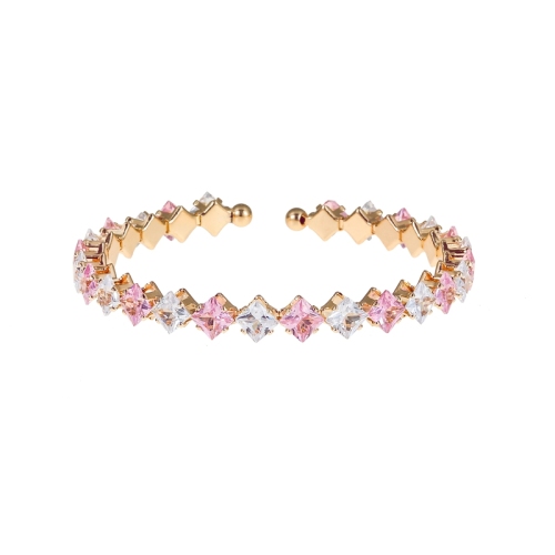Cubic Zirconia Square Crystal Bracelet Coil Bangle, Pink