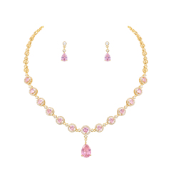 Cubic Zirconia Necklace and Earring Set Gold Plated for Wedding