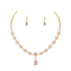 Cubic Zirconia Necklace and Earring Set Gold Plated for Wedding