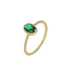 Cubic Zirconia Ring Elegant Oval Emerald Gold Plated