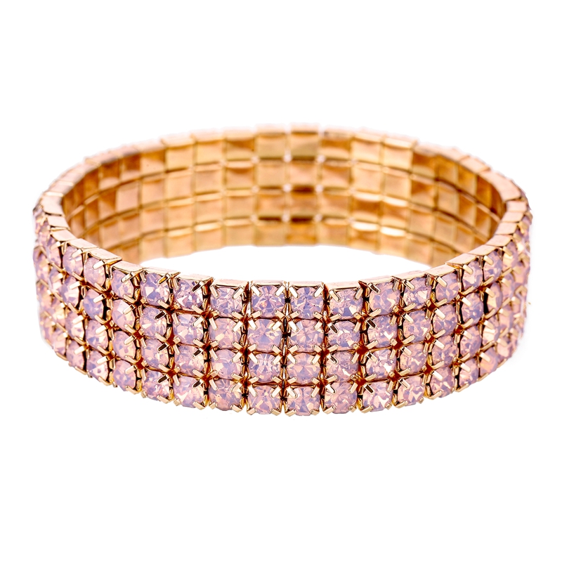 Stretch Bracelet Opal Pink Rhinestone Crystal, 4 Row