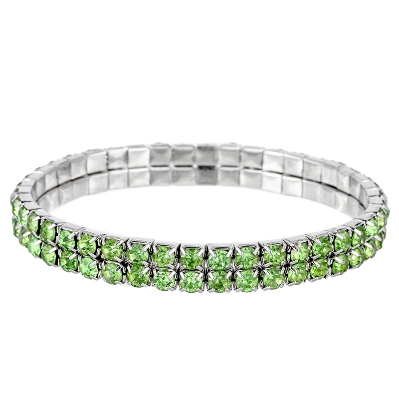 Bracelet Peridot Opal Crystal Rhinestone Silver Plated, 2 Row