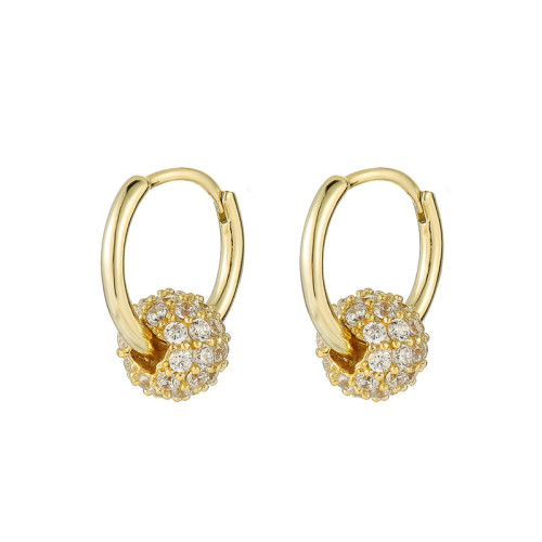 Cubic Zirconia Earrings Round Dangle Hoops&Loops 14K Gold Plated