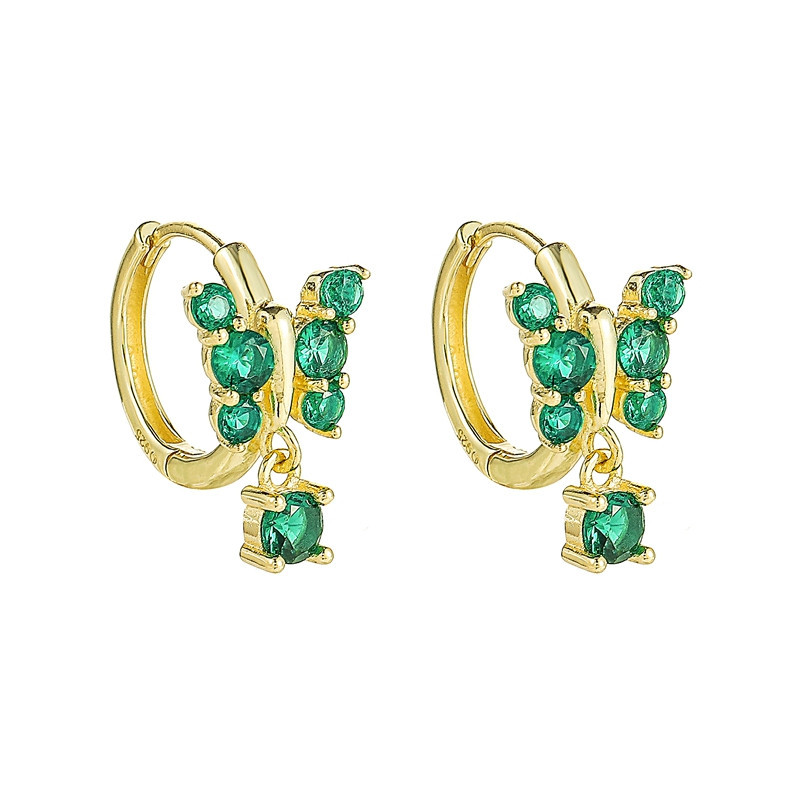 Cubic Zirconia Earrings Hoop Butterfly Emerald 14k Gold Plated for Women