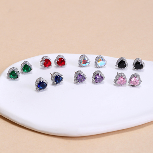 Tiny heart shape cubic zirconia stud earrings, Custom stone colors