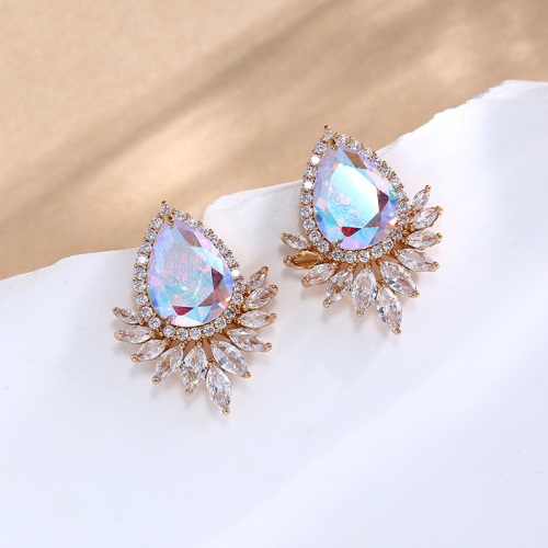 trendy waterdrop-shaped cubic zirconia earrings , Custom stone colors/plating color