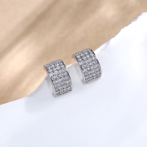 Curved full shiny zircon stud earrings – Simple Elegance, Custom size