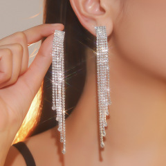 Women's rhinestone tassel earrings Exaggerated design Dangle Earrings,Custom plating color