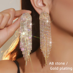 Full rhinestone Exaggerated women's tassel earrings Exaggerated design rhinestone earrings-Custom plating color